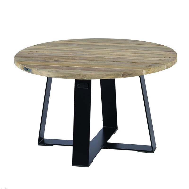 ORSAY - Table basse en métal anthracite et teck recyclé D 80 cm