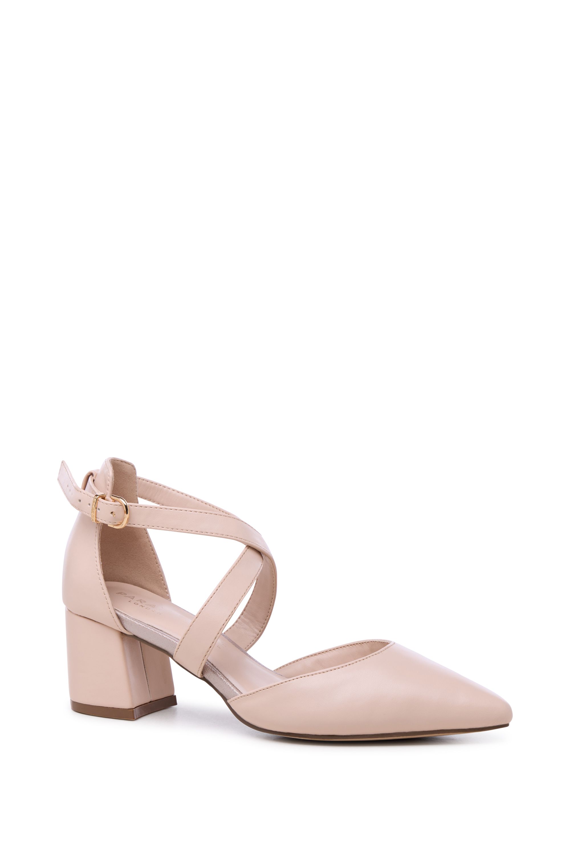 Paradox London Ffion' Wide Fit Mid Block Heel Cross Strap Court Shoe