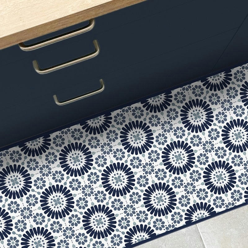 MARSIHO BLEU - Tapis Vinyle Médium bis l 50xL200cm Bleu Carreaux de ciment