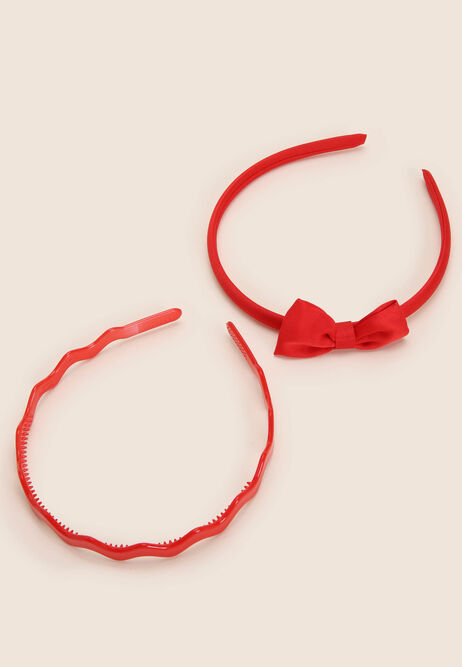 Girls 2pk Red Bow & Wavy Headbands