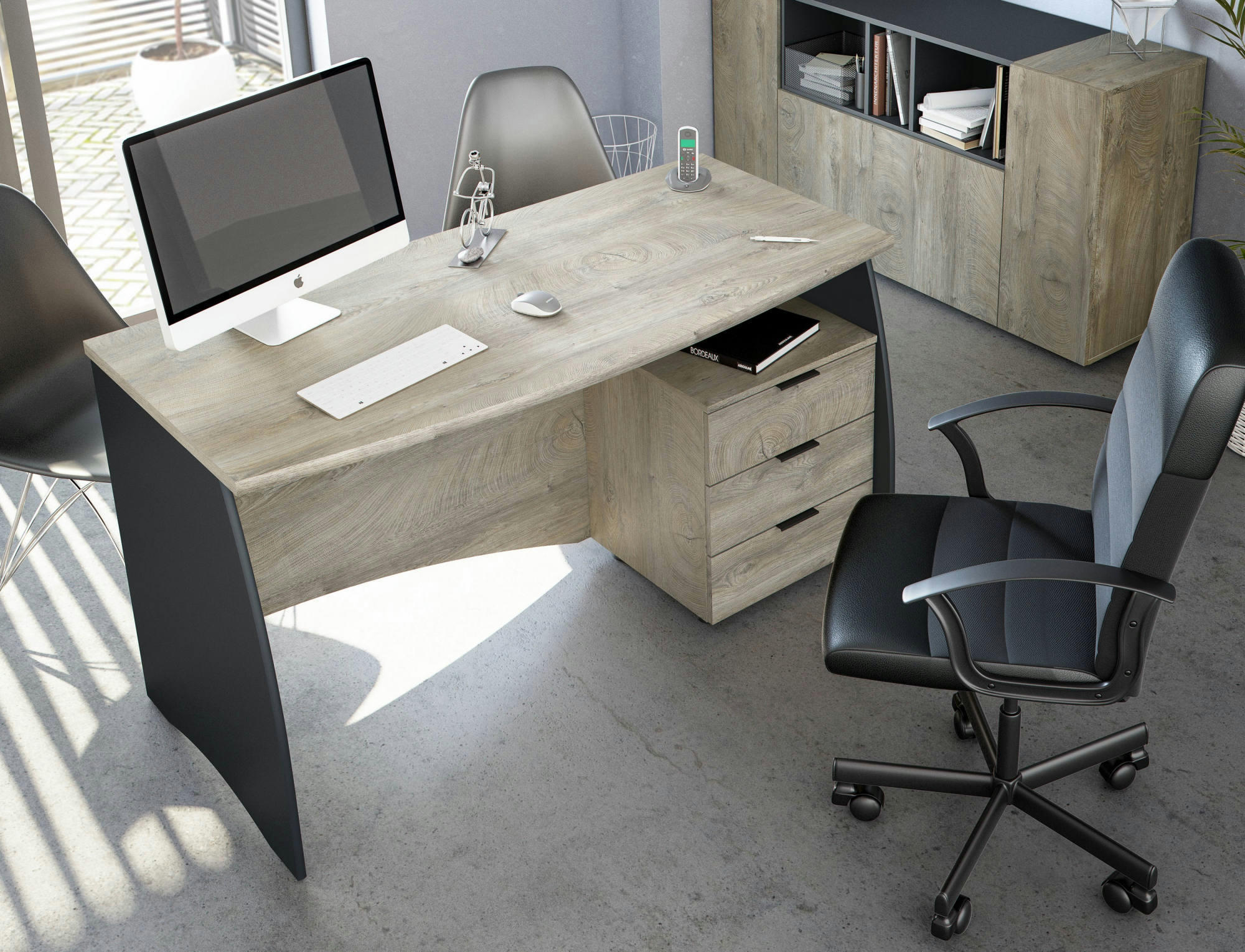 CARROLLTON - Bureau effet bois chêne et anthracite