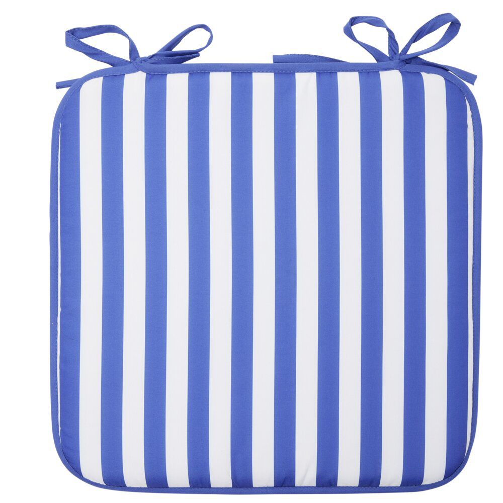 Galette de chaise carrée rayures bayadères blanches et bleues 40x40cm