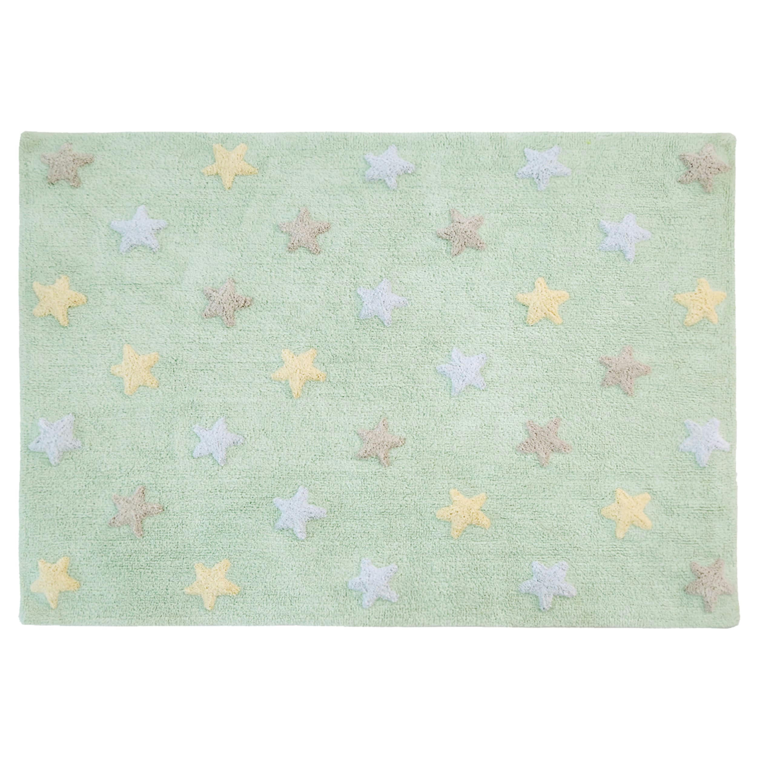 PETITES ÉTOILES - Tapis coton vert motif petites étoiles 120x160