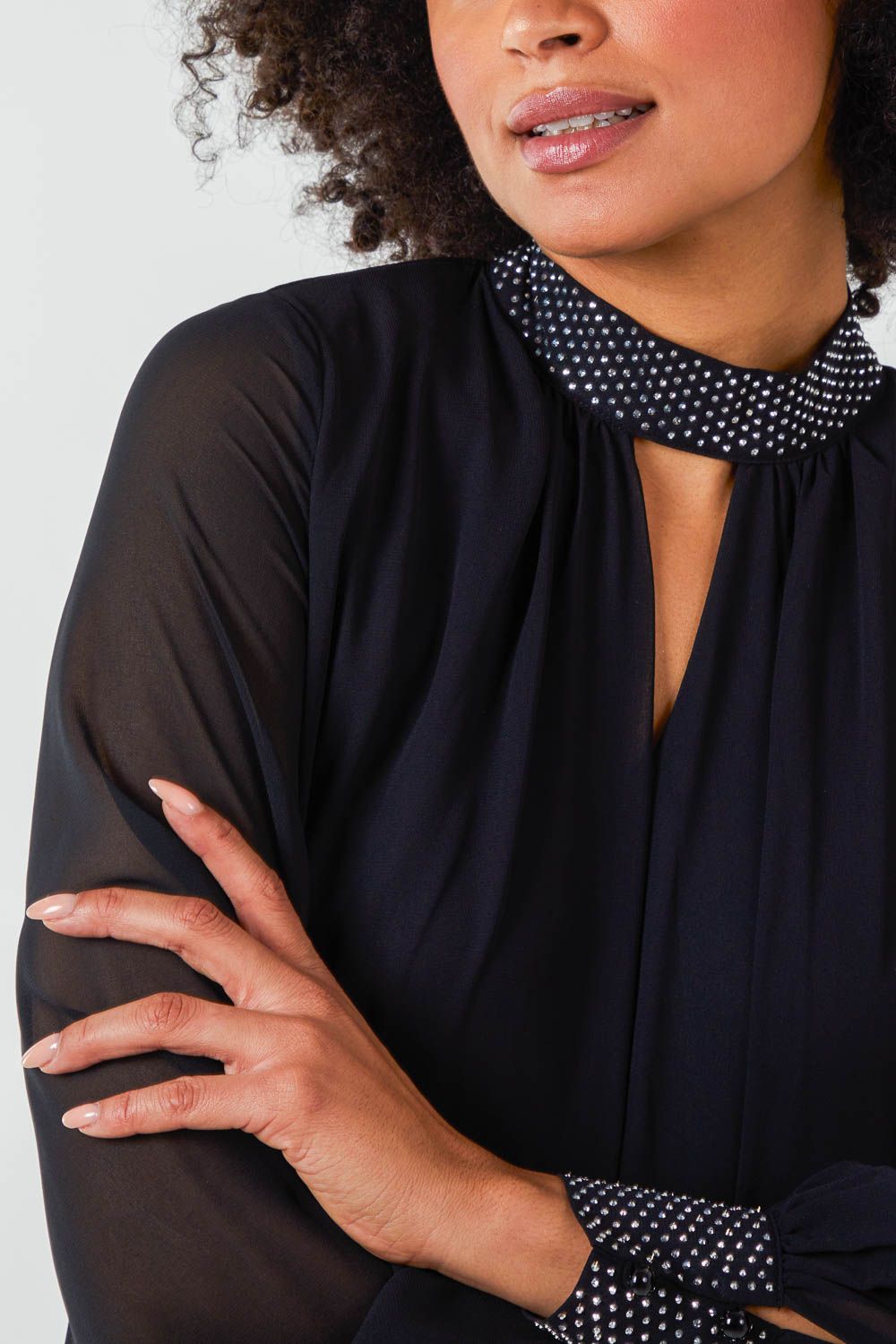 Blue Vanilla Shift Diamante Collar Midi Dress