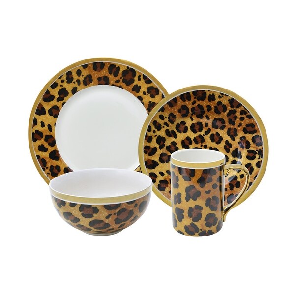 222 Fifth Serengeti 16-Piece Porcelain Dinnerware Set, Leopard Print