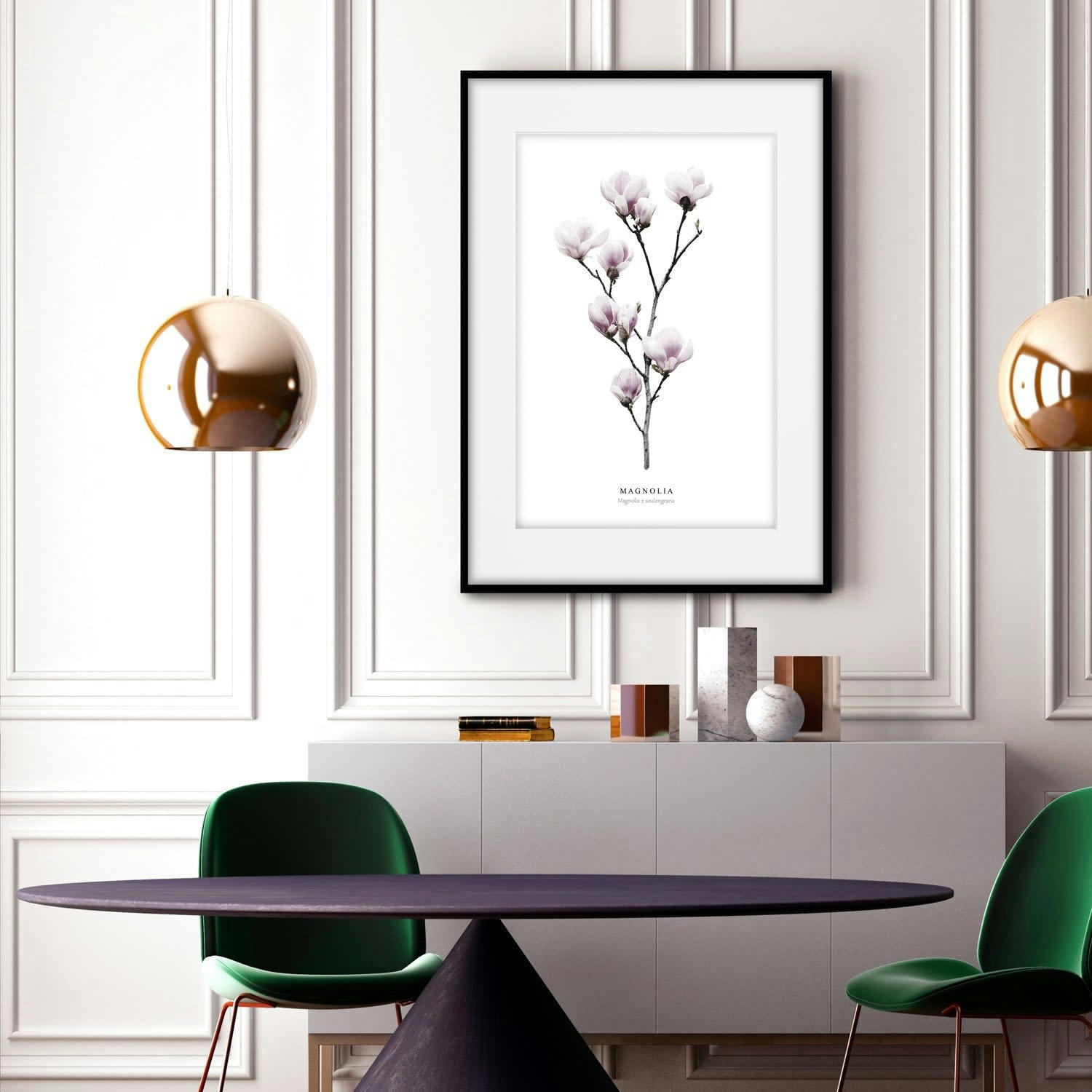 FLORES - Affiche avec cadre noir - Magnolia - 30x40