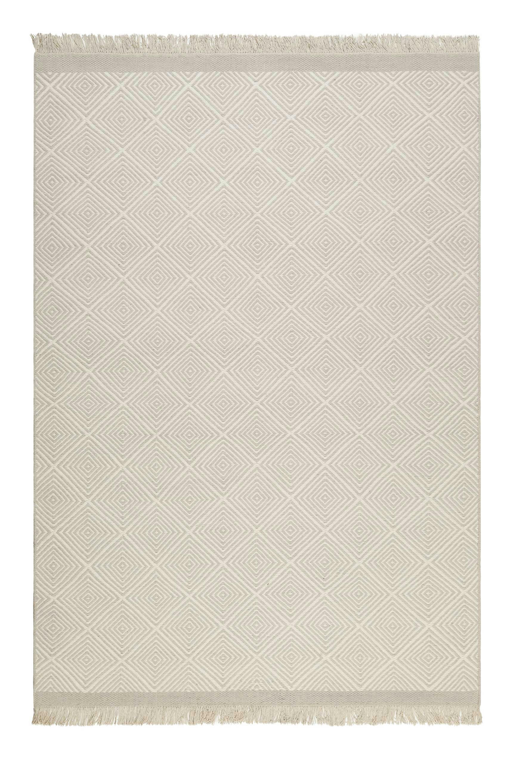 CAIRO - Tapis plat tissé main pure laine vierge à franges beige 160x230