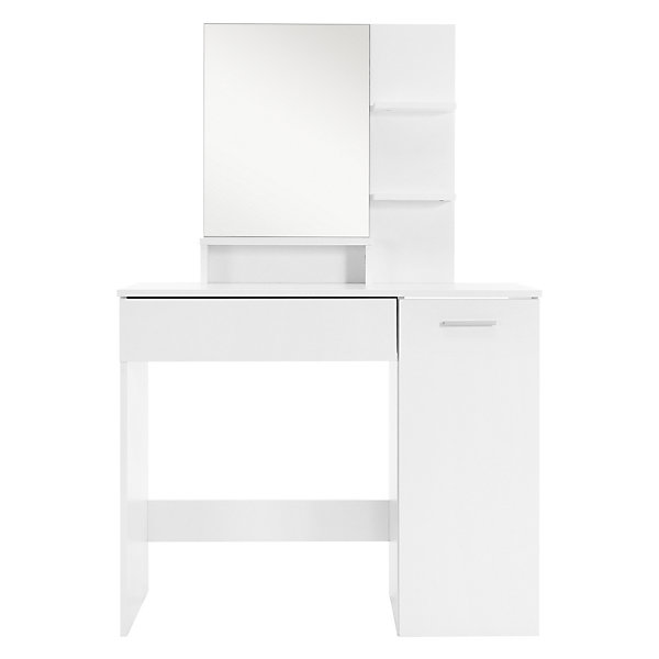 Coiffeuse blanc avec miroir et deux étagères ouvertes table de maquillage en MDF