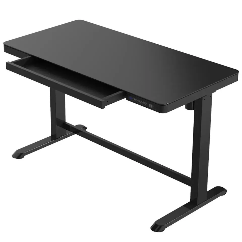 Elektrisch verstelbaar bureau / thuiswerkplek - 120x60 cm - Glas zwart