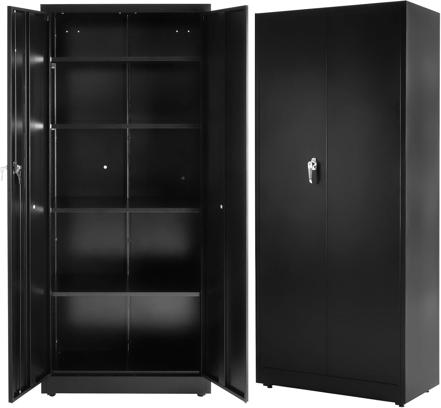 DUMOS Metal Garage Storage Cabinet with 2 Doors and Adjustable Shelves, 71 Lockable File Cabinet with Anti-tip Design, Steel Tool Cabinets for Garage, Home, Office, Gym,School, Black