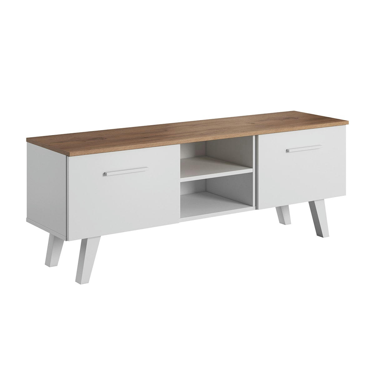 NORD - Meuble tv 2 portes 140 cm blanc et naturel