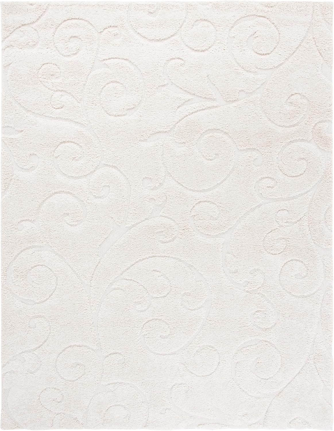 SAFAVIEH Area Rug 8x10 - Florida Shag Collection - Large - Cream & Cream, Scroll Design, Non-Shedding & Easy to Clean, High-Low Plush Pile, Ideal for Living Room, Bedroom, Dining Space (SG455-1111)