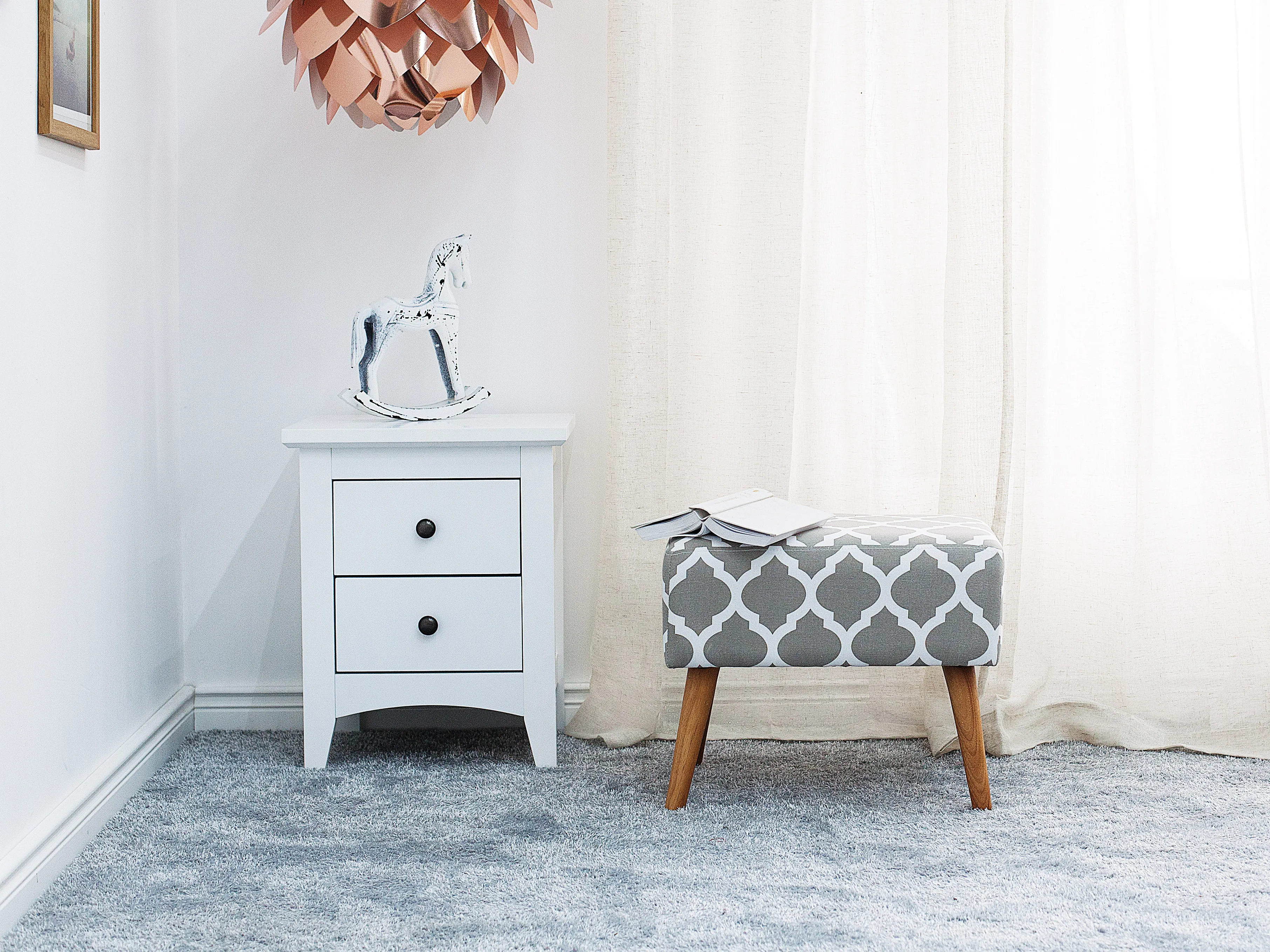 Footstool MANTEO Cotton Light Grey