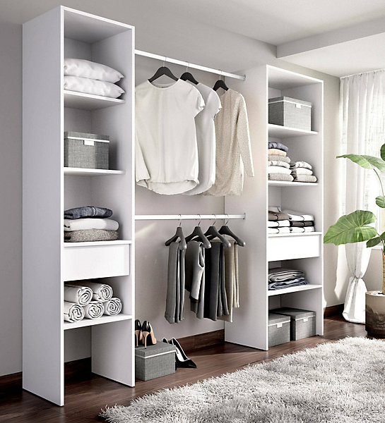 Grande Garde-robe Siony, Meubles de chambre, Penderie de plain-pied, Placard à vêtements, 160x50 h185 cm, Blanc