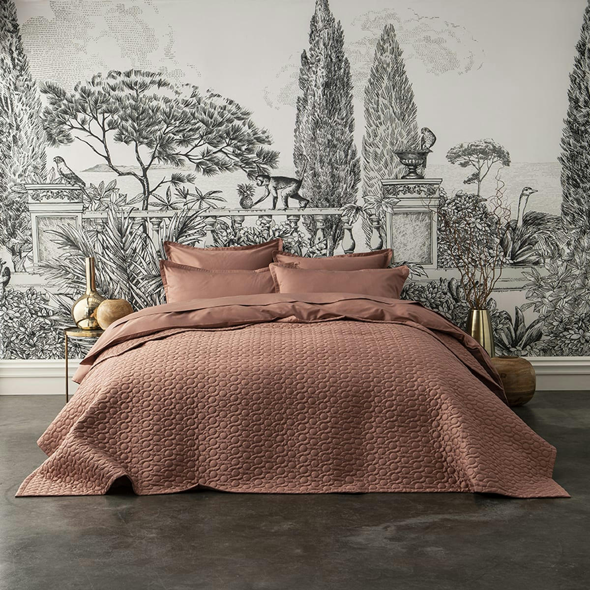 POESIE - Couvre-lit matelassé en satin de coton bio terre cuite 260x240