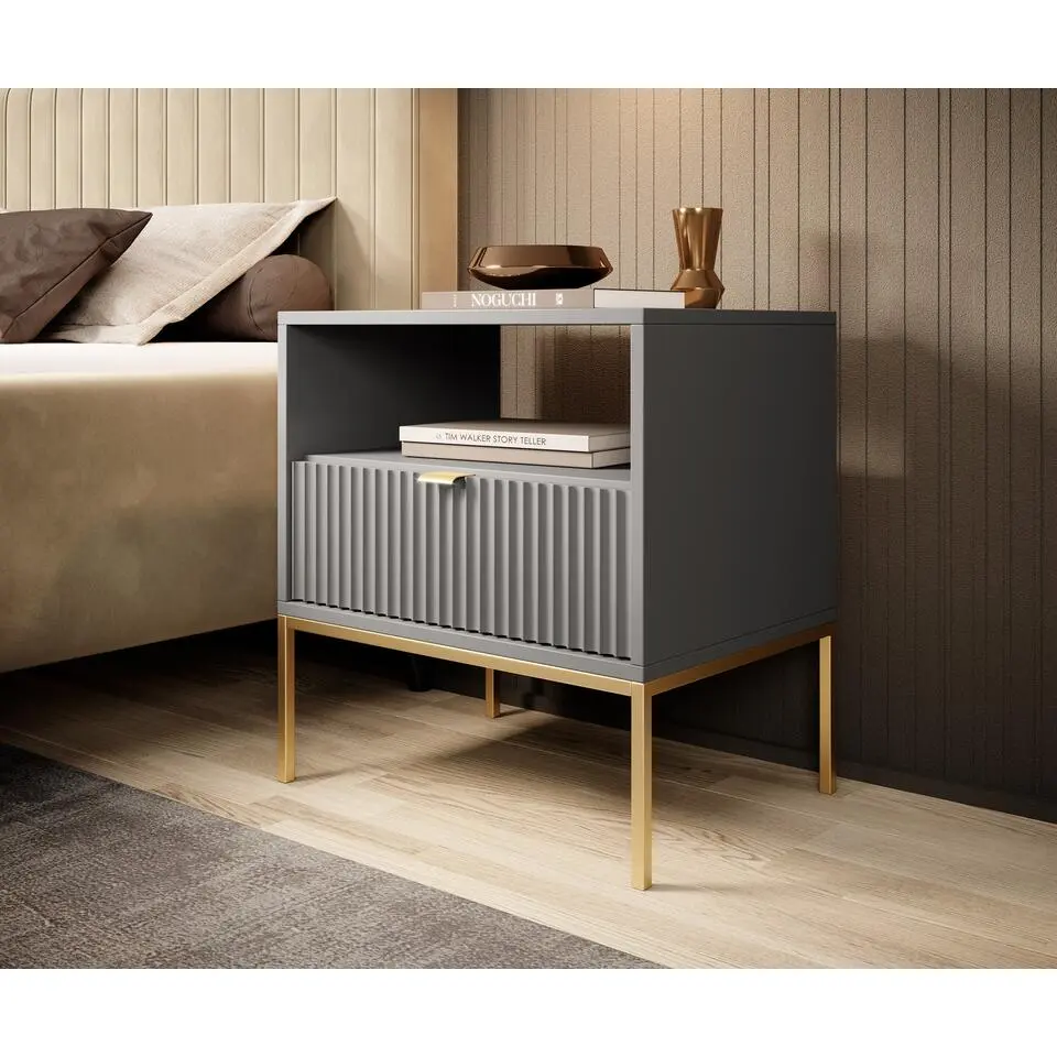 Meubella - Nachtkastje Navil 2 - Grijs - 54 cm