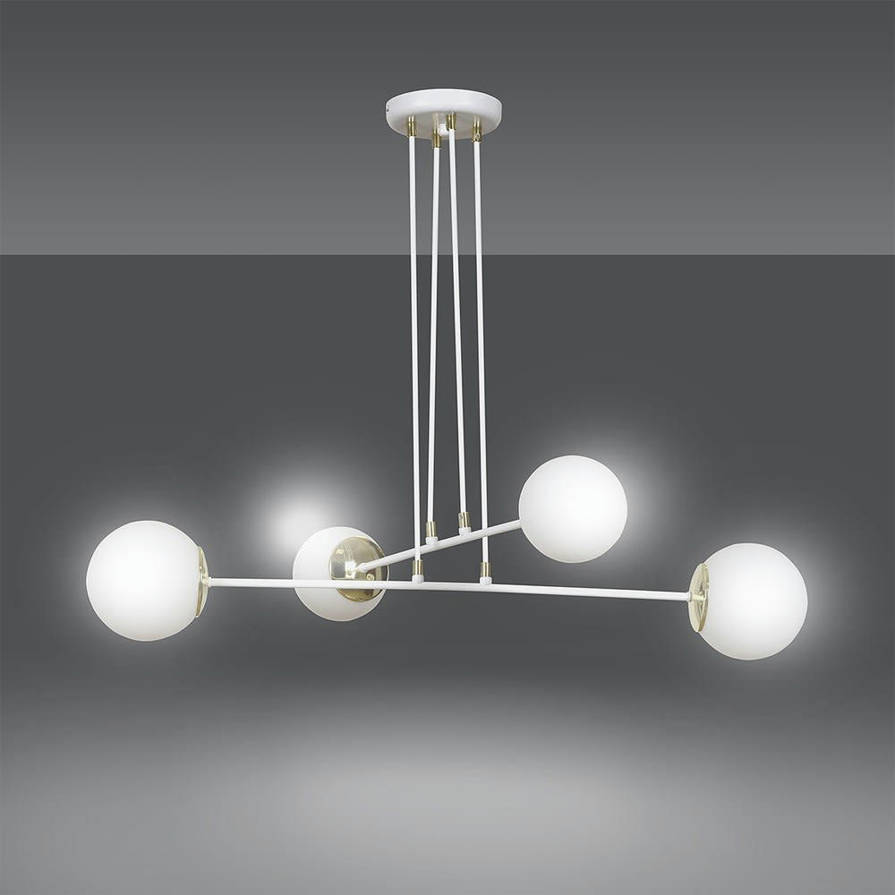 SIGNO - Suspension élégante 4 lumières nordique blanc avec détails dorés