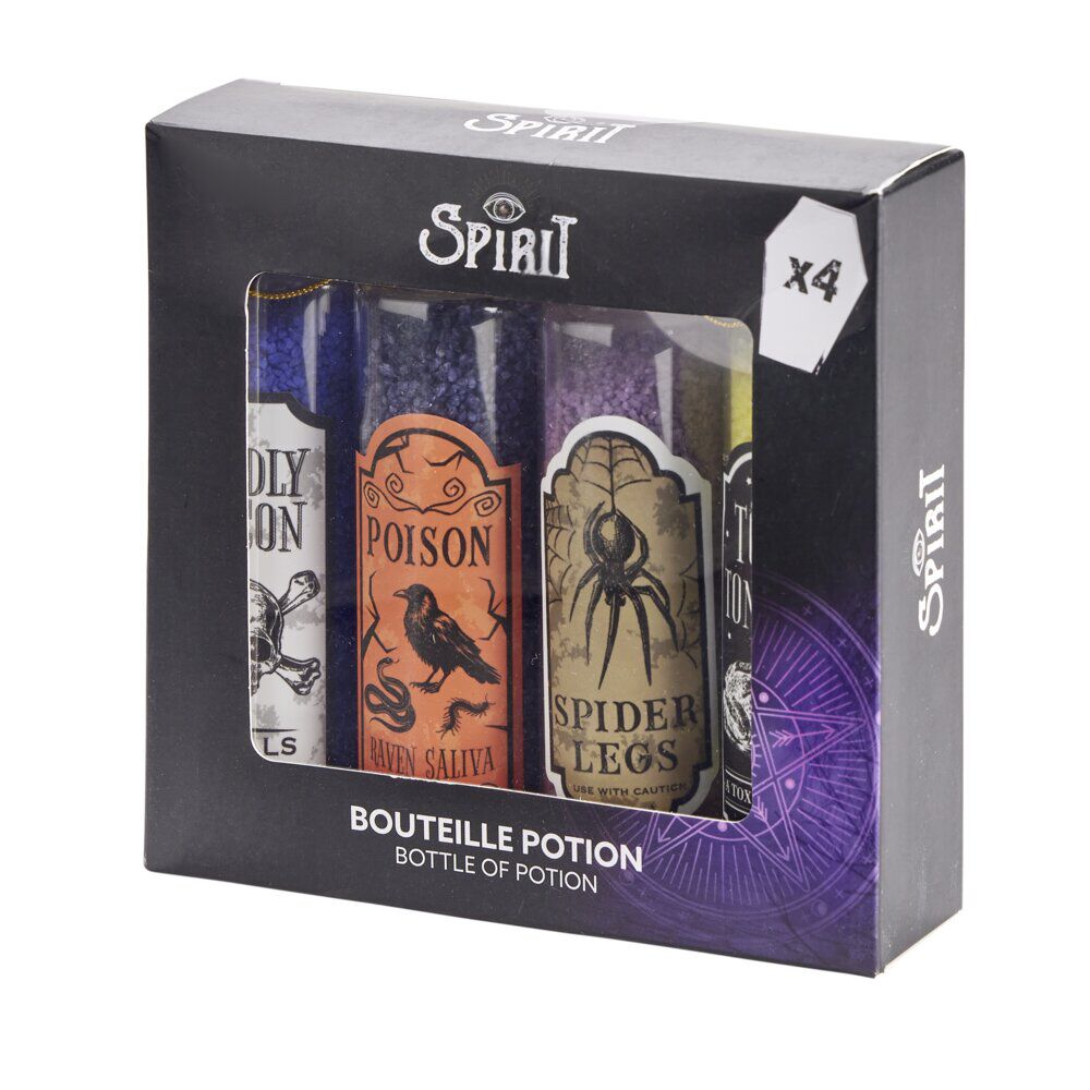 Décoration Halloween à poser Spirit bouteille potion x4 en verre Ø3xH10cm