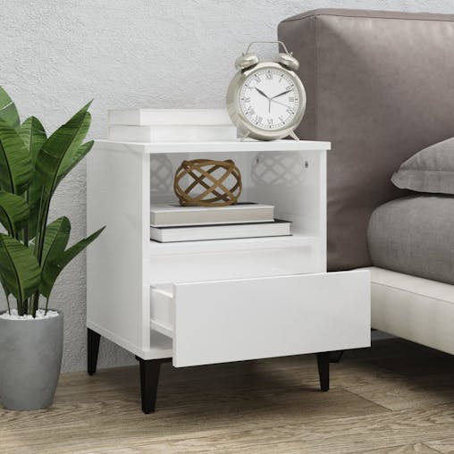 NNEVL Bedside Cabinets 2 pcs High Gloss White 40x35x50 cm