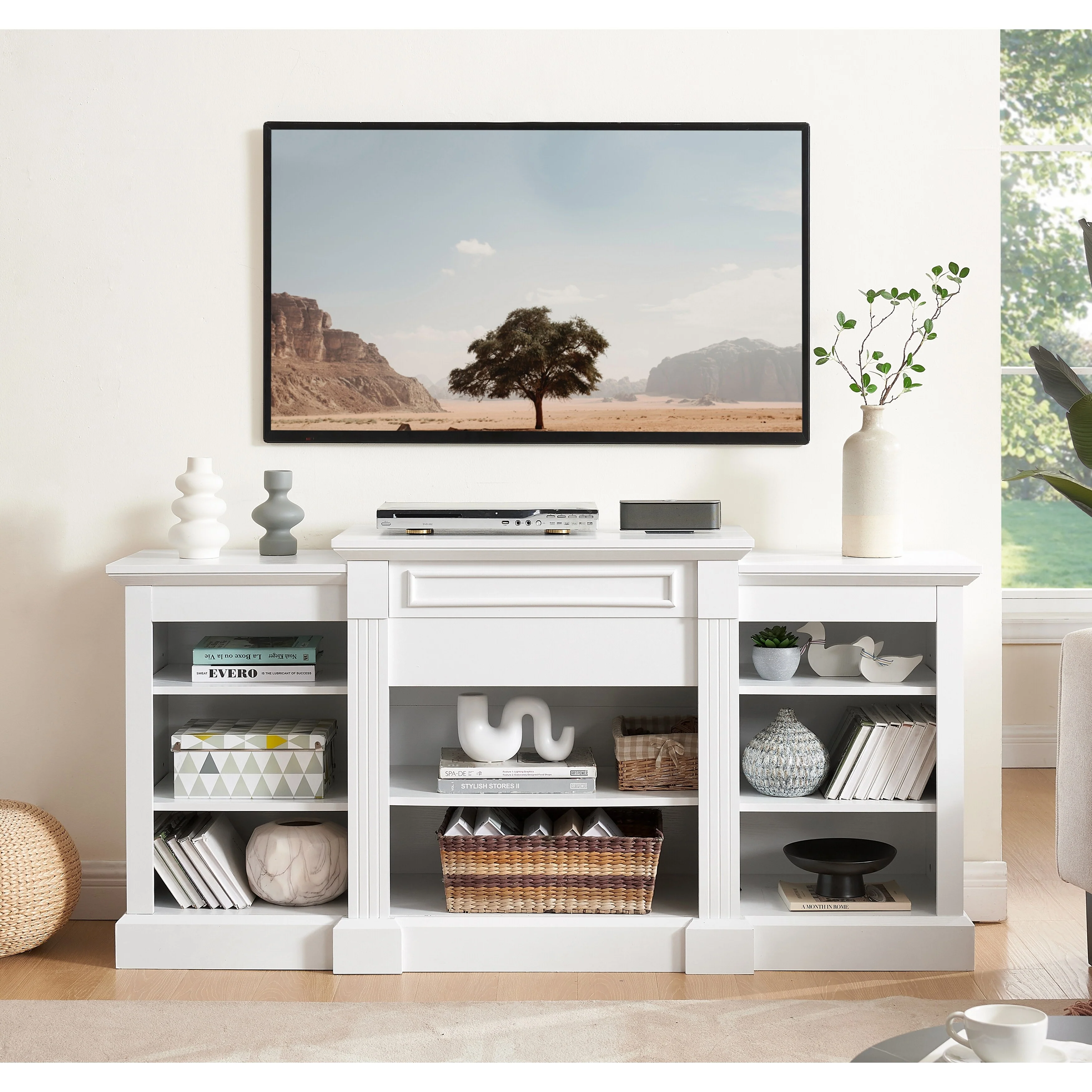 65.75-Inch Modern Media Console Table with Large Storage Cabinet and Adjustable Shelves