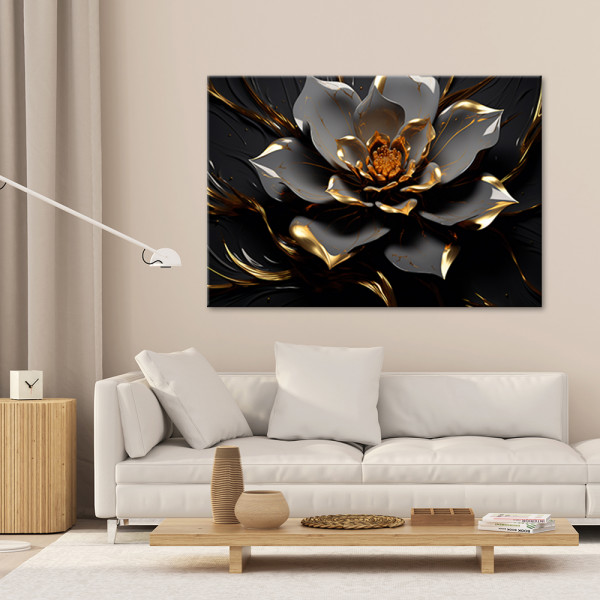 Feeby Obraz na płótnie, 3D Złoty kwiat glamour 60x40