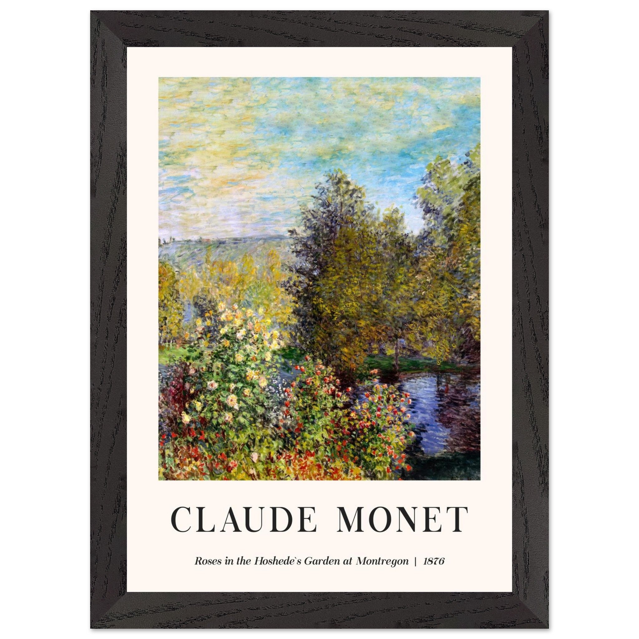 Artfulprints Poster met Lijst Claude Monet - Roses in the hoshede's garden at Montregon  - A4 21x29.7 cm - Groen