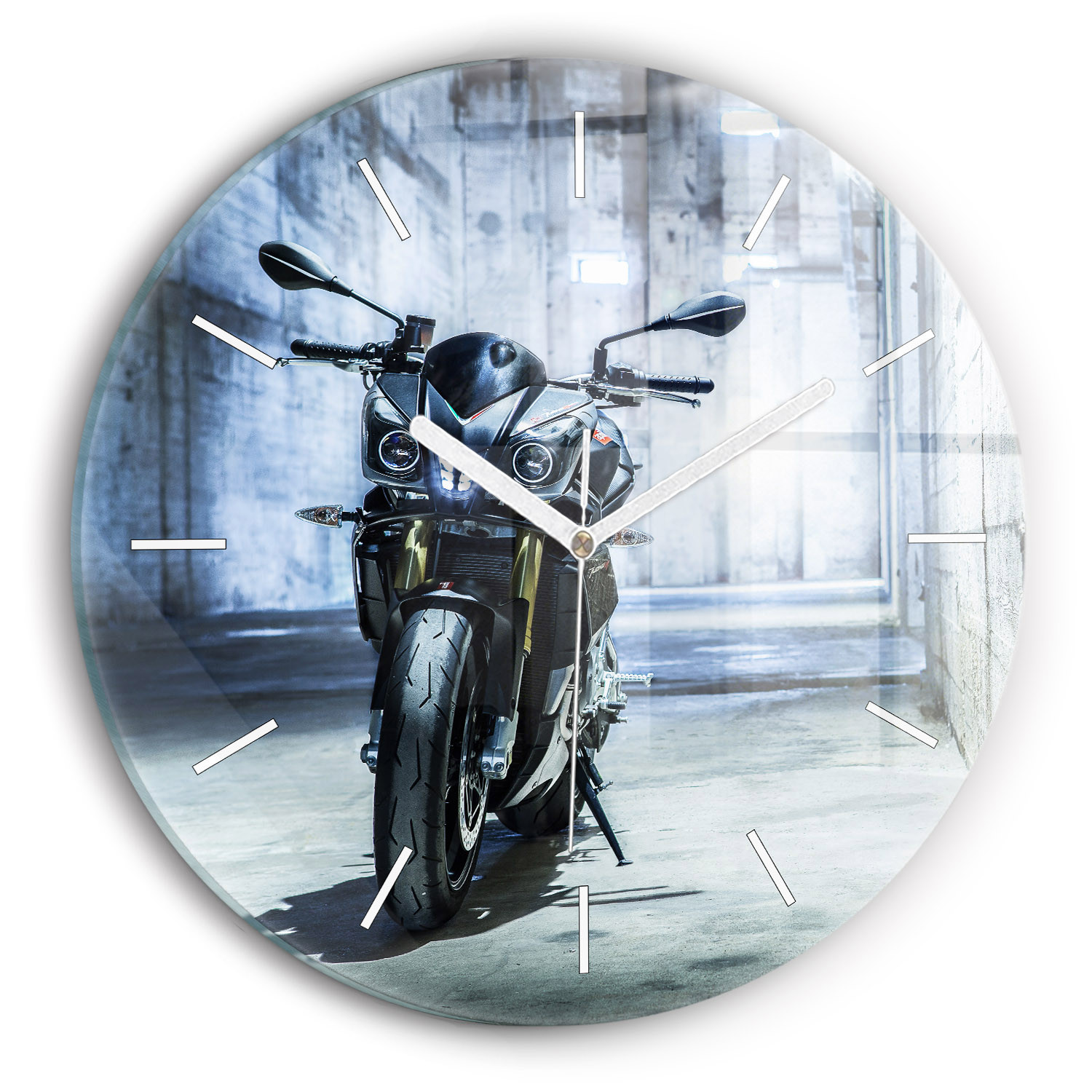 Cichy Zegar Dekoracyjny ścienny Motocykl w alejce fi30
