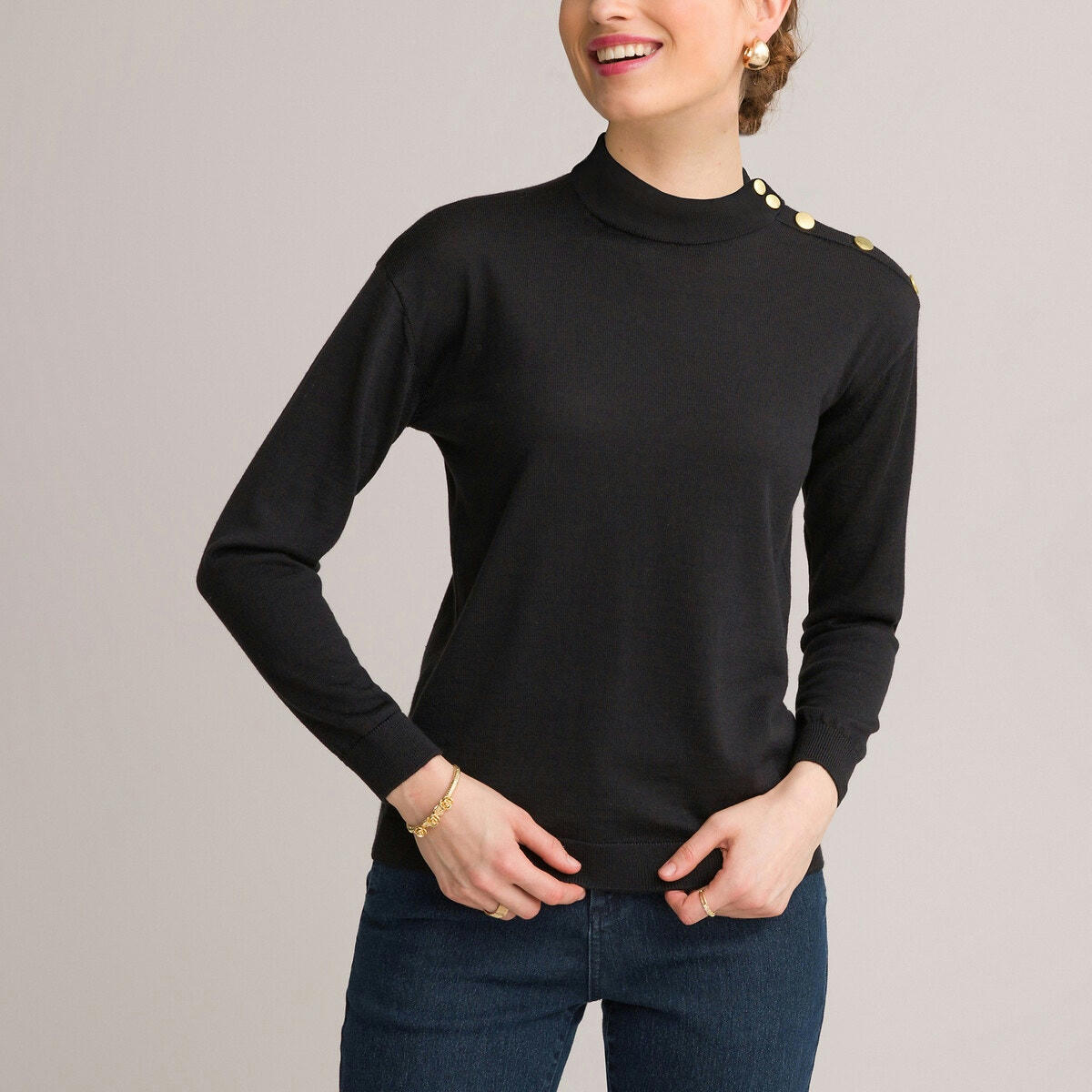 Pull col montant, fine maille, laine mélangée