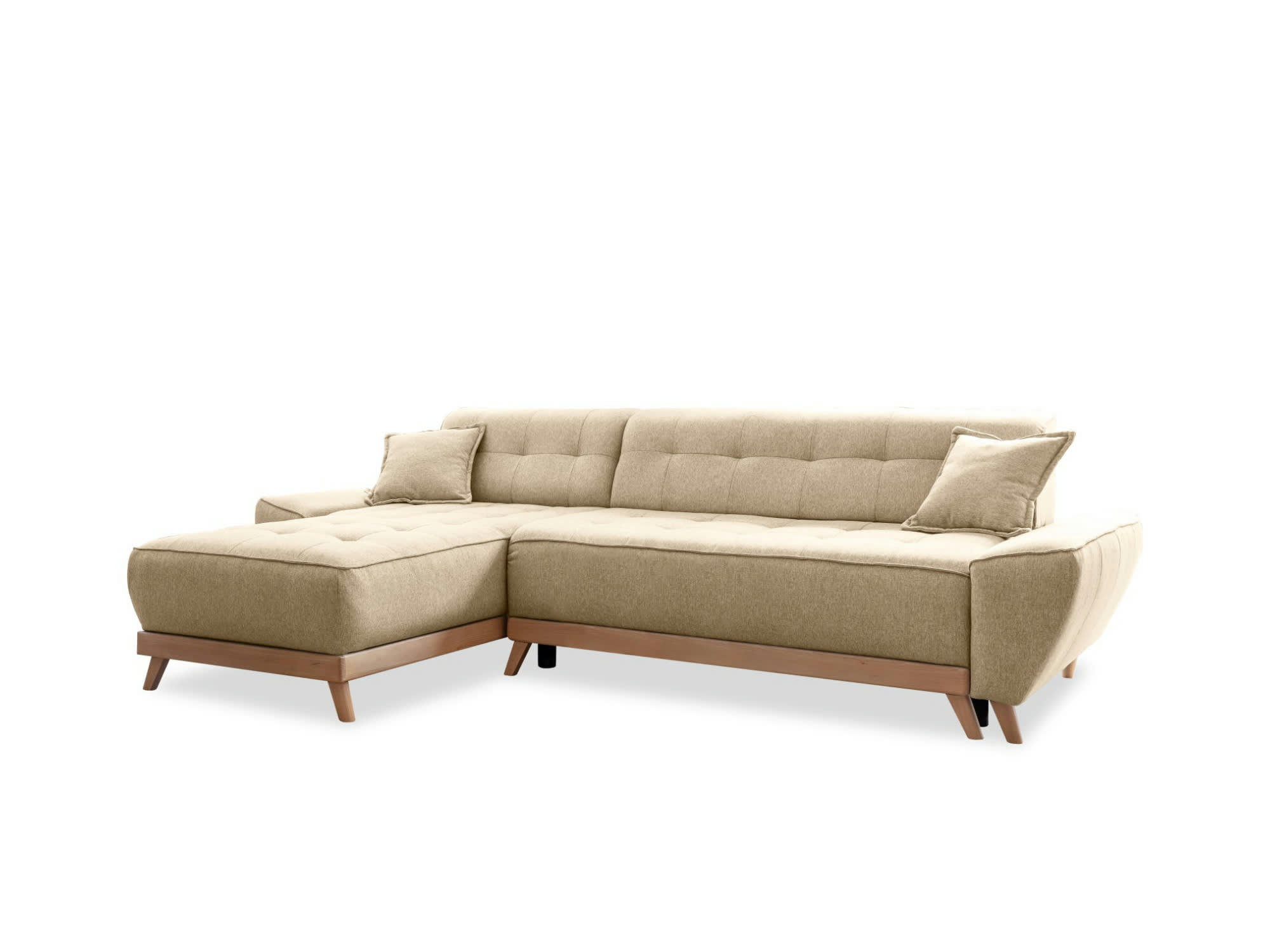 DAISY - Canapé d'angle réversible convertible 4 places en tissu beige