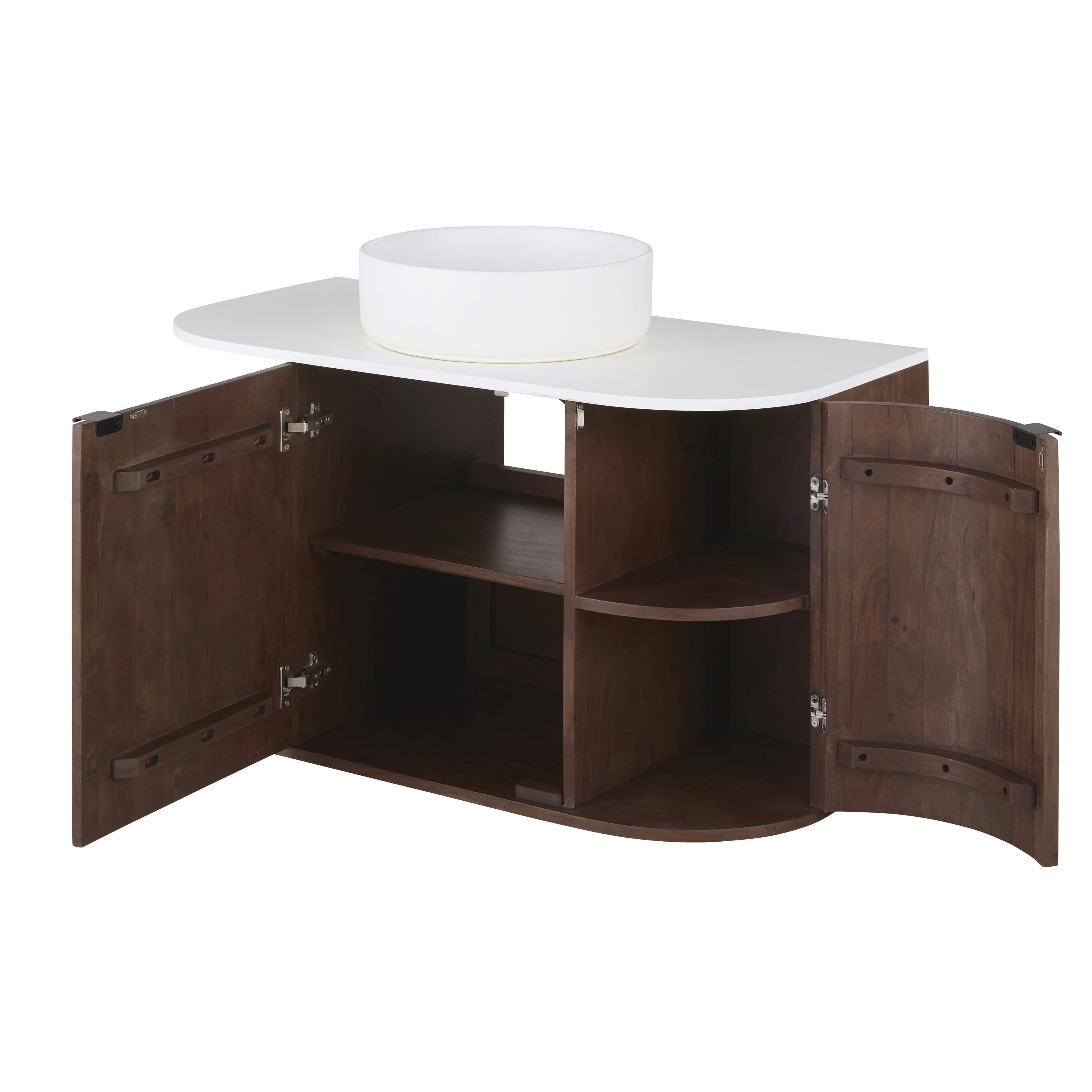 Lausanne - Meuble vasque suspendu 2 portes 3 étagères marron