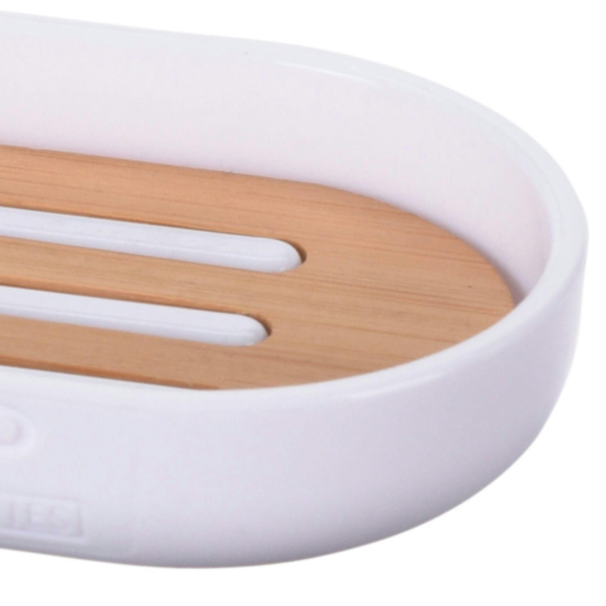 - Porte savon blanc et bambou - 12x8cm