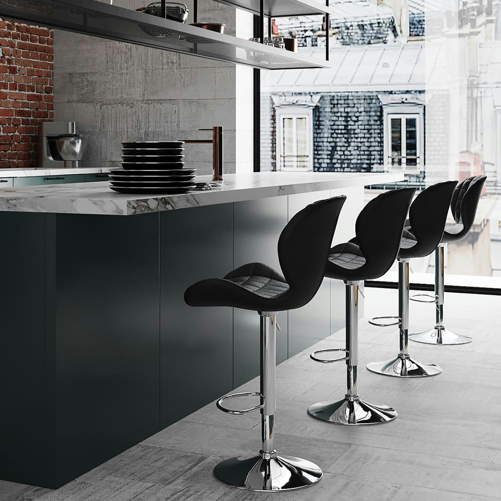 MAZZIA - Chaise de bar réglable 53/74cm en cuir synthétique noir (x2)