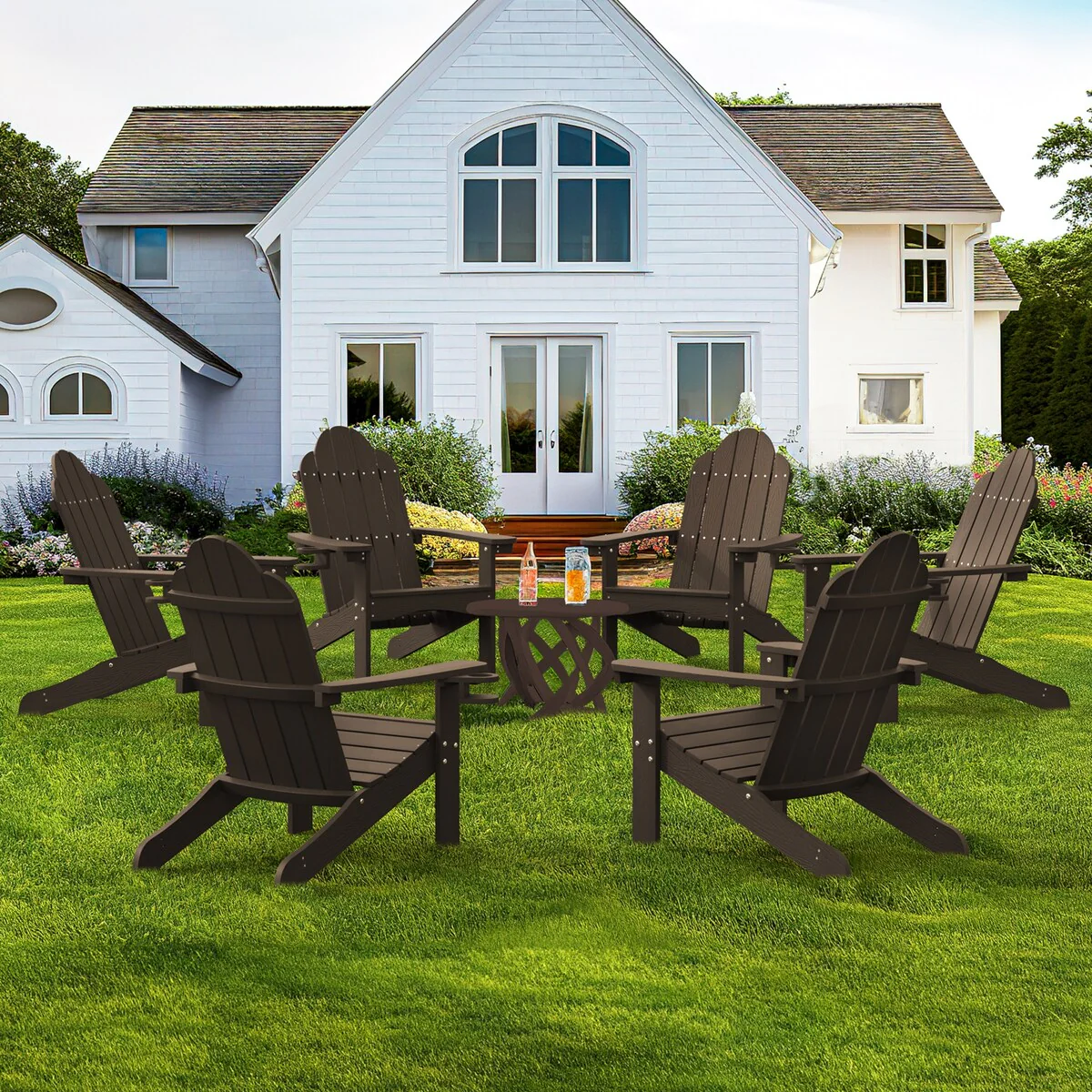 LUE BONA Poly All-Weather Outdoor Patio Chairs, Plastic Adirondack Chair Set of 6 - 30 in.W x 35 in.D x 36.5 in.H