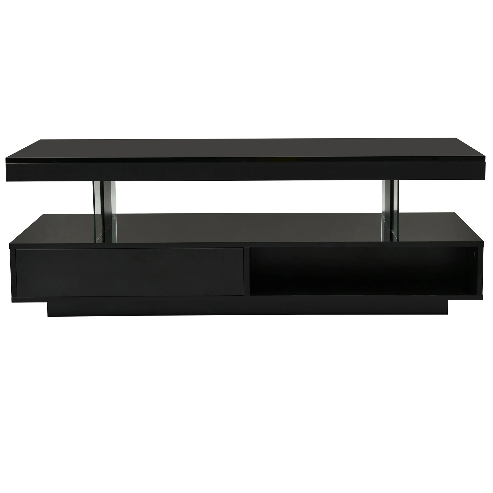 LED Coffee Table with Storage with 2 Drawers and Display Shelves - 51.2'' D x 19.7 W x 17.9 H