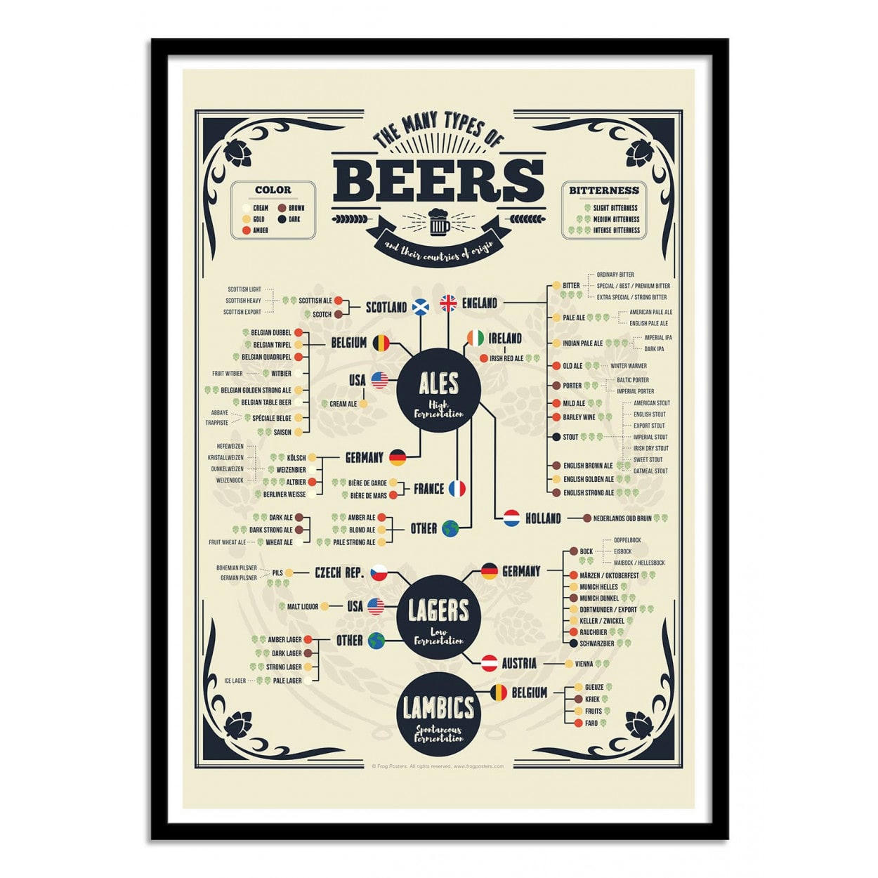 FROG POSTERS - BEER TYPES OF THE WORLD - FROG POSTERS - Affiche d'art 50 x 70 cm