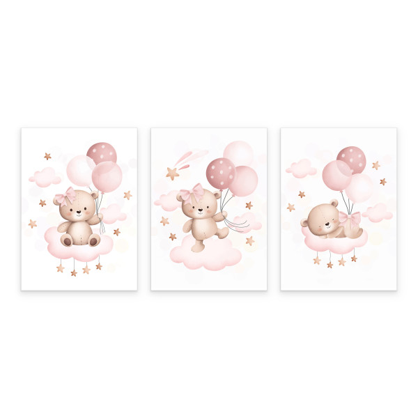 Plakat Misie z różowymi balonami 21x30cm