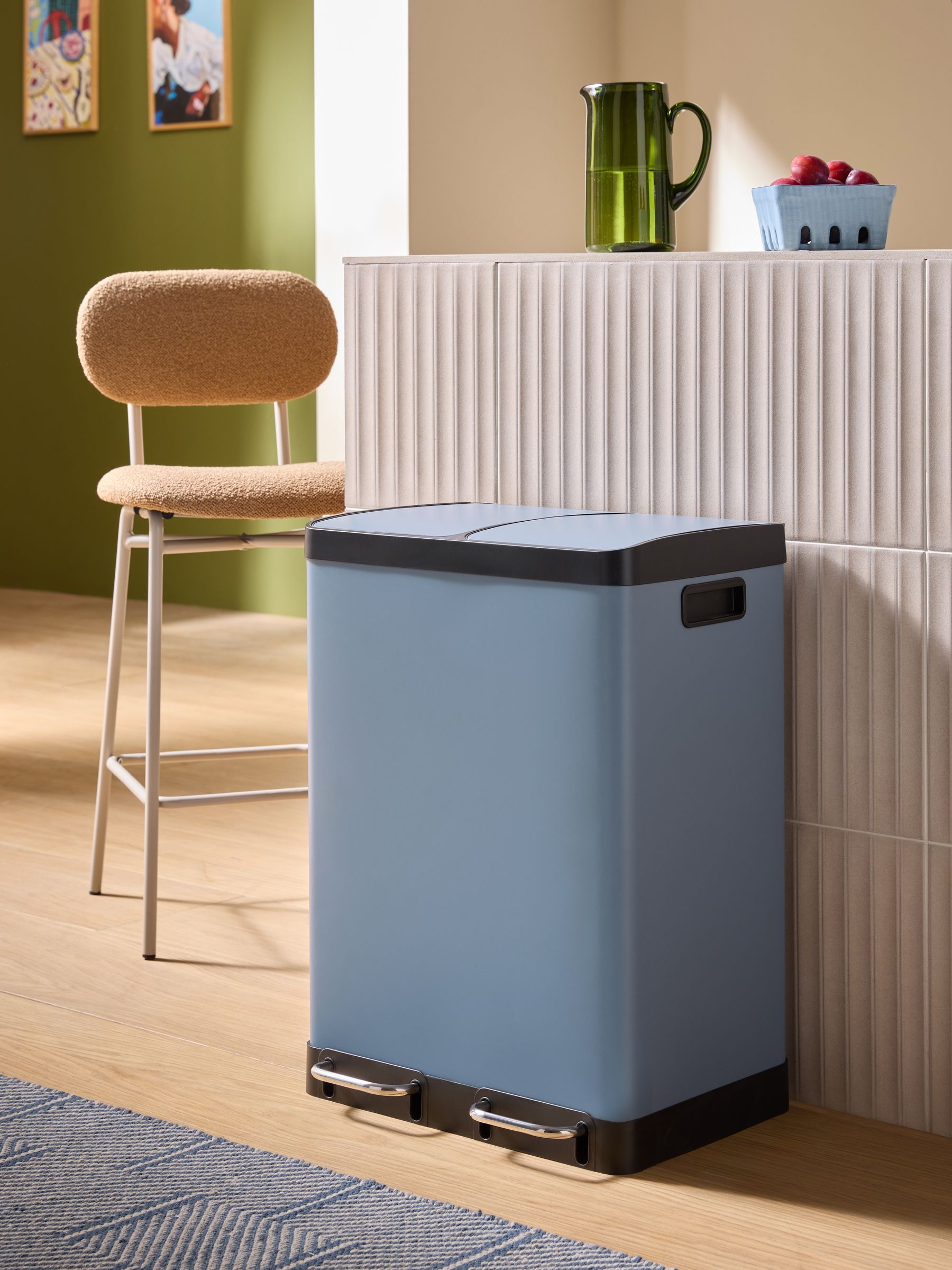 2 Section 60 Litre Recycling and Waste Colter Bin in Blue