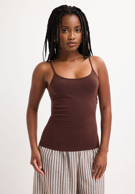 Womens Chocolate Brown Plain Stretch Cami Vest Top