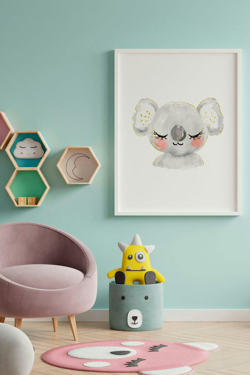 DECOWALL - Impression de koala encadrée en bois blanc 43X33 cm