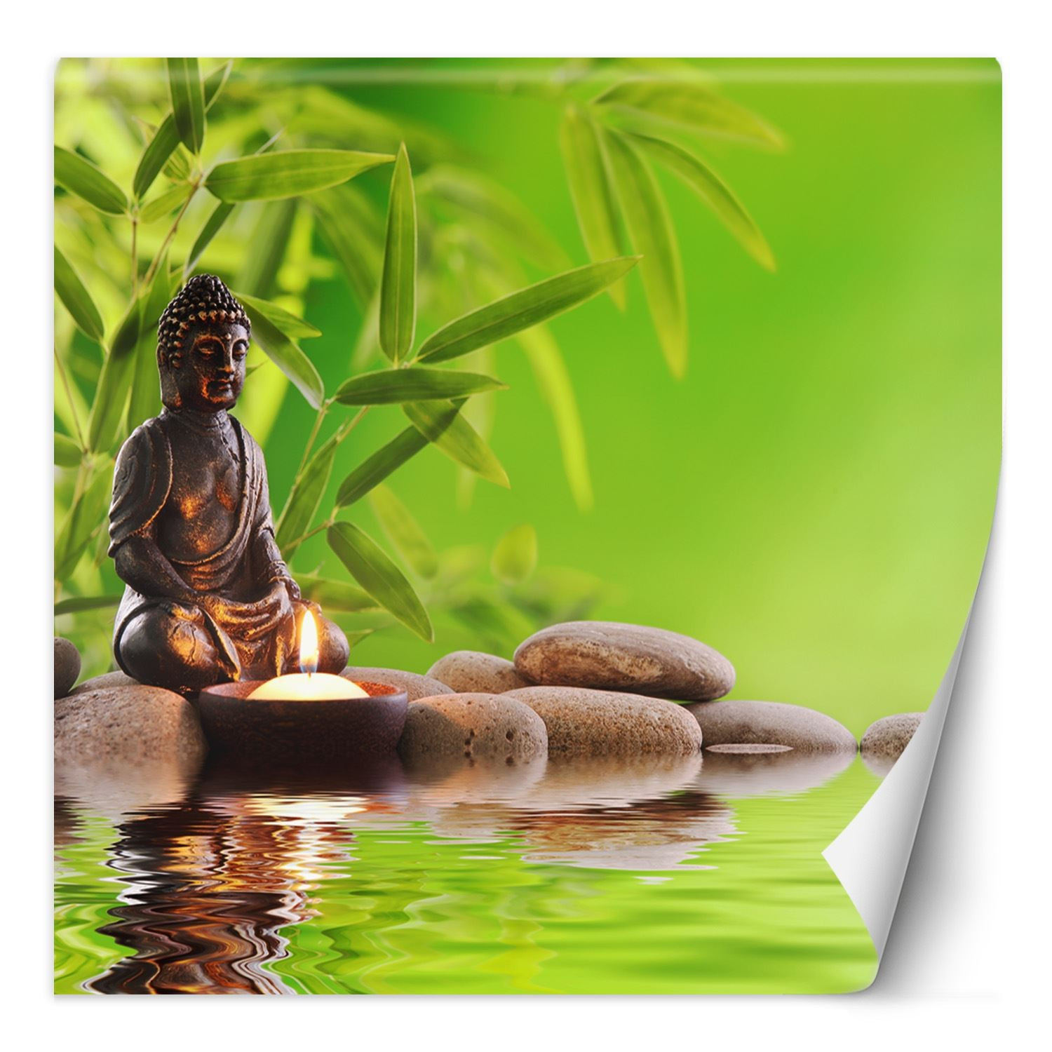 Feeby Fototapeta, Budda świeczka i kamienie zen 100x100