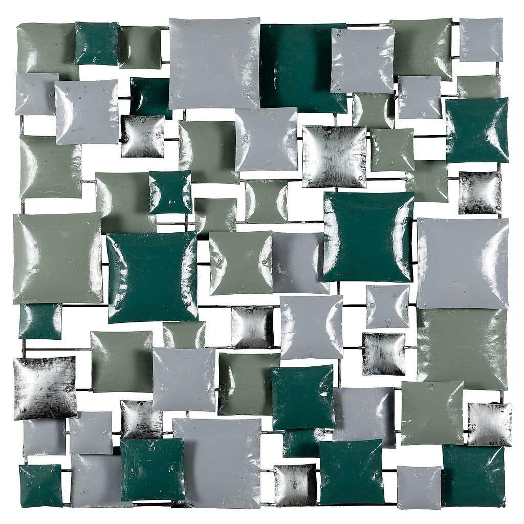 BIG-BEL - Décoration murale en métal, square kaki gris argent 70x70