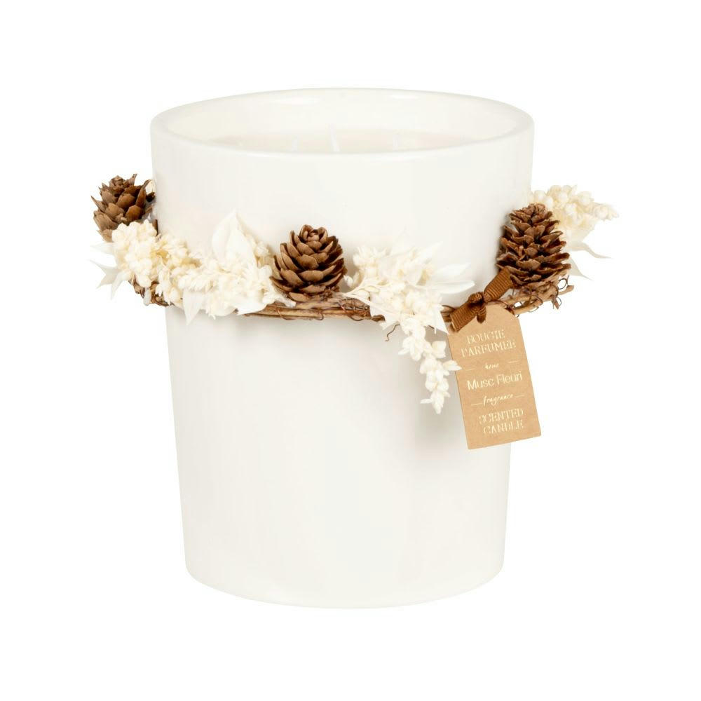 - Bougie en céramique blanche et fibre végétale