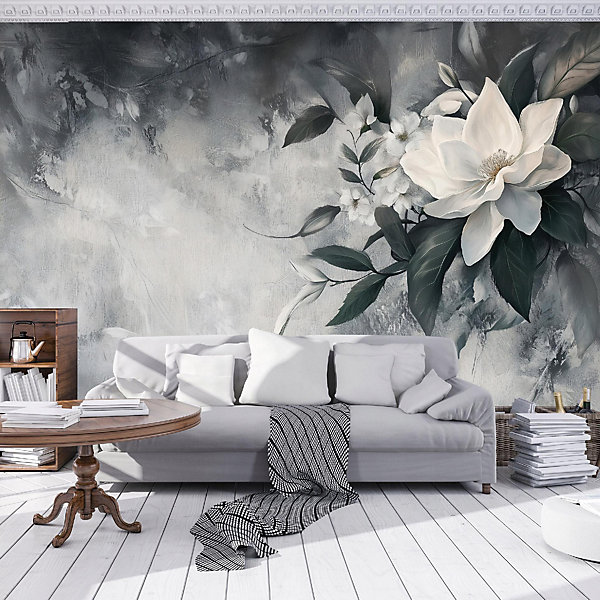 Papier Peint Panoramique Intissé Feuilles Fleurs 250x175 cm - Colle Inclus - Moderne XXL Papier Peint por Chambre Salon
