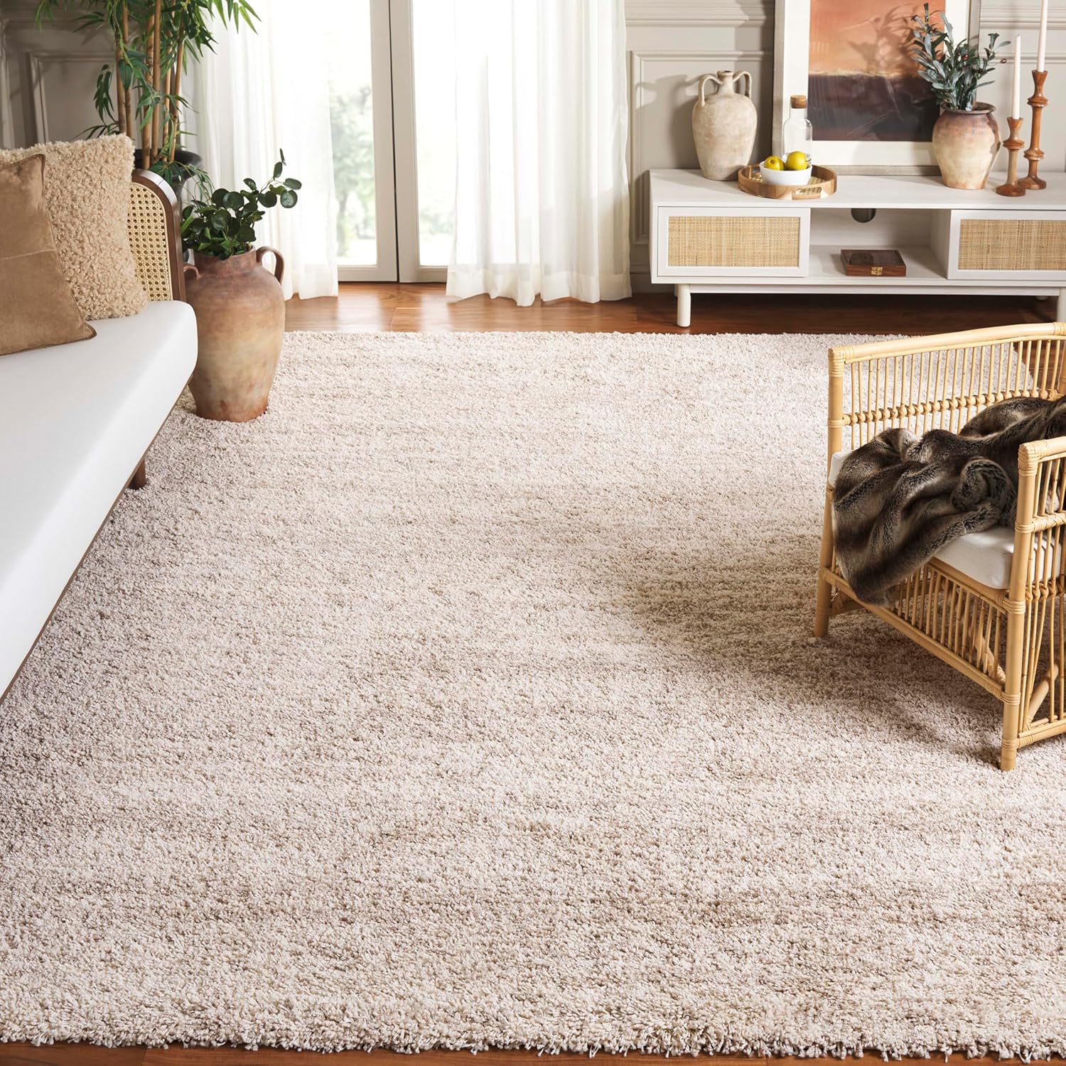 SAFAVIEH Hudson Shag Collection Area Rug - 9' x 12', Ivory & Beige, Modern Abstract Design, Non-Shedding & Easy Care, 2-inch Thick Ideal for High Traffic Areas in Living Room, Bedroom (SGH295C)