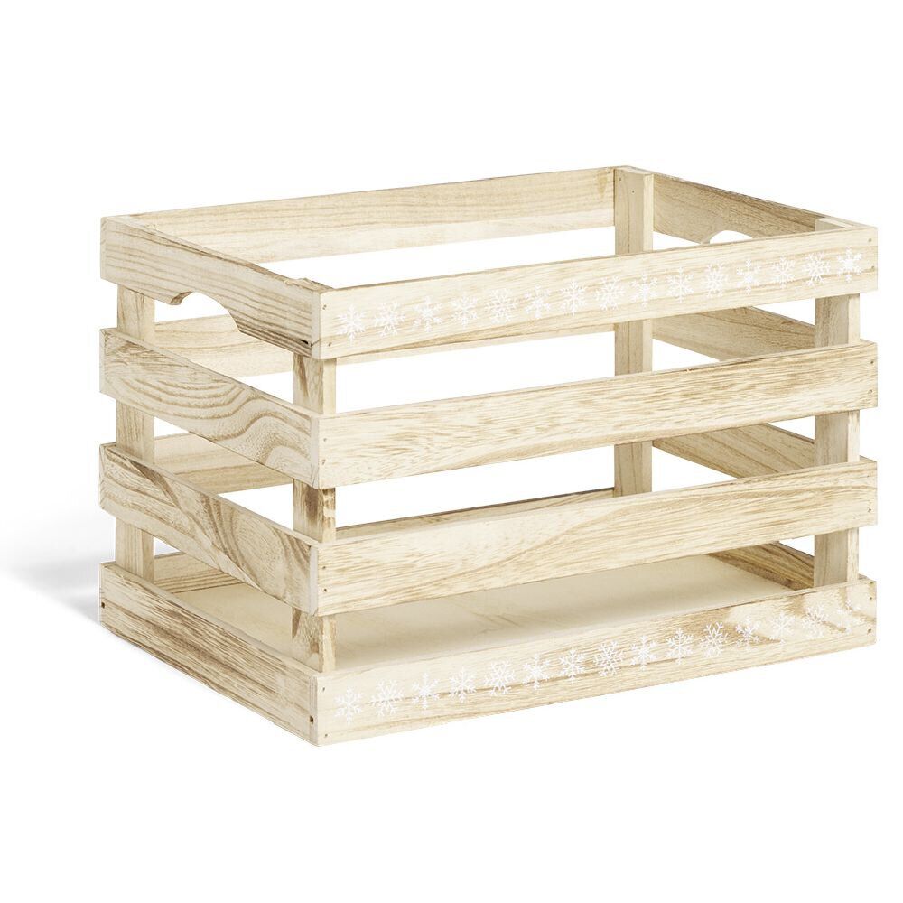 Cagette en bois motif flocon blanc 33x23xH21cm