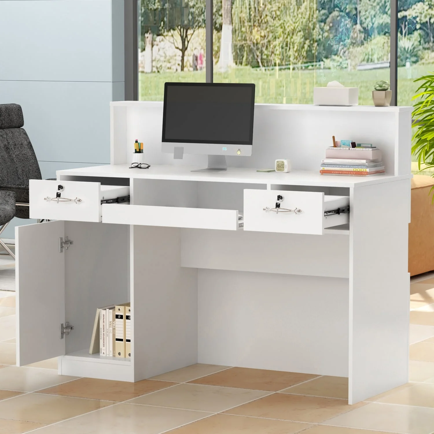 FUFU&GAGA Rectangular Wood Reception Desk Secretary Desk Computer Desk