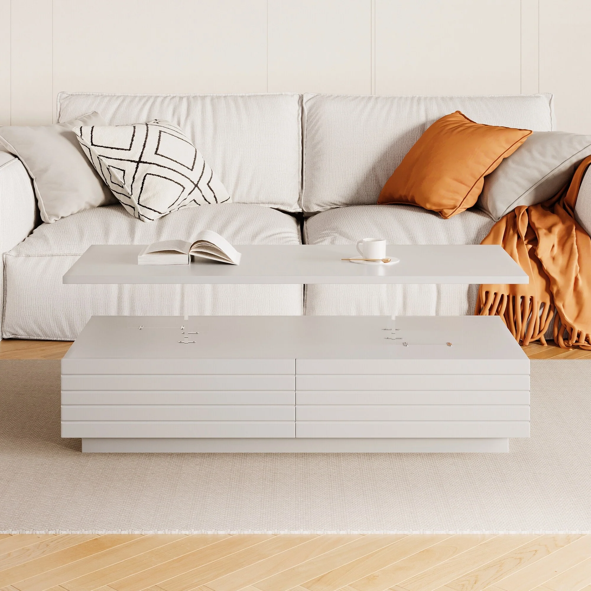 Modern Rectangular Led Lights Coffee Table With 2 Drawers