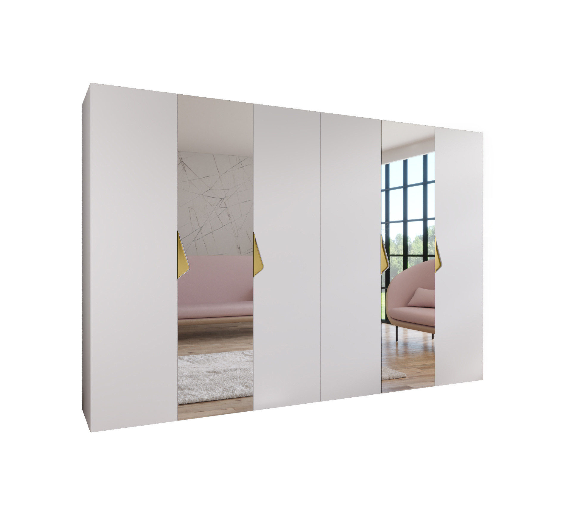 Szafa uchylna z lustrem SANDI 2 300 (2X150) wys 202 cm Biały   u Złoty