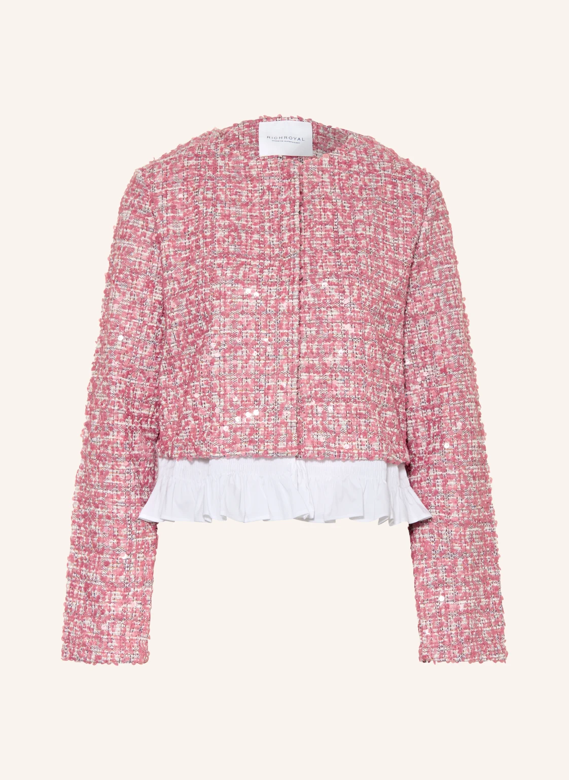 Rich & Royal Kastenjacke aus Tweed mit Pailletten und Rüschen