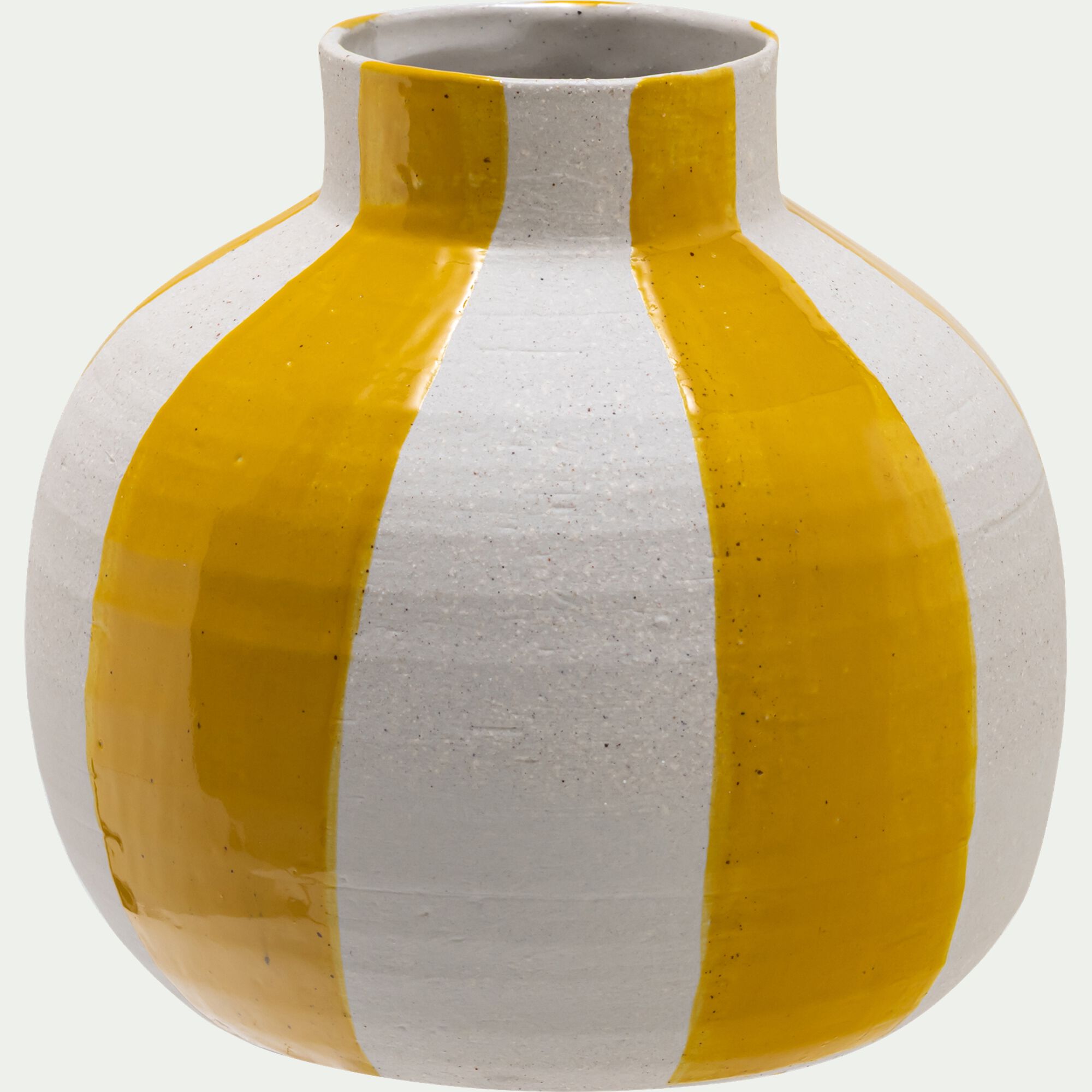 CAMPECHE - Vase boule en grès D16,5cm - jaune et blanc